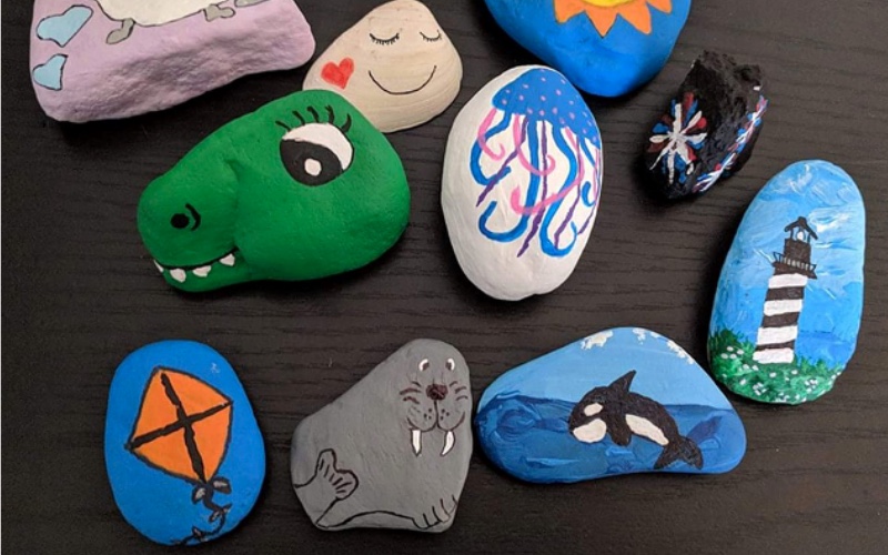 Painted rocks with fine liner detail