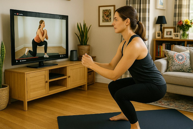 Woman working out at home