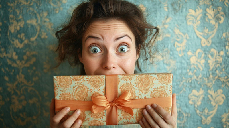 Surprised woman gift