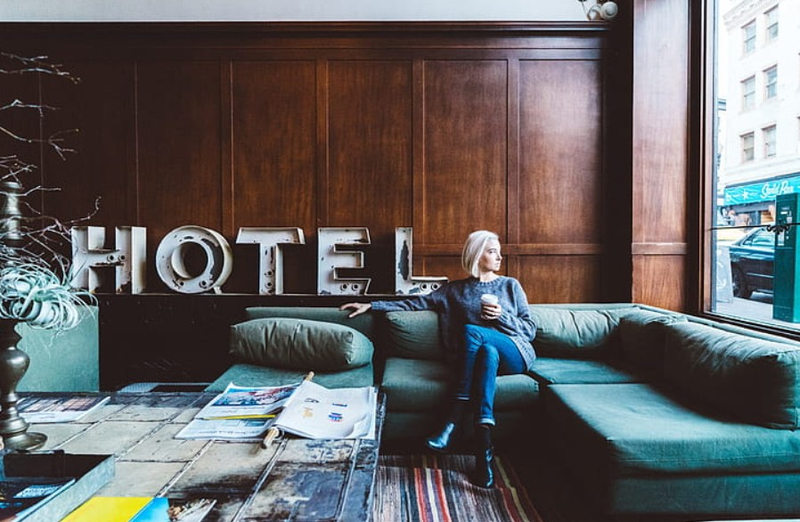 Woman in Hotel Lobby
