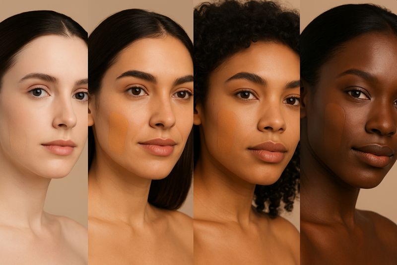 different foundations on different skin colours