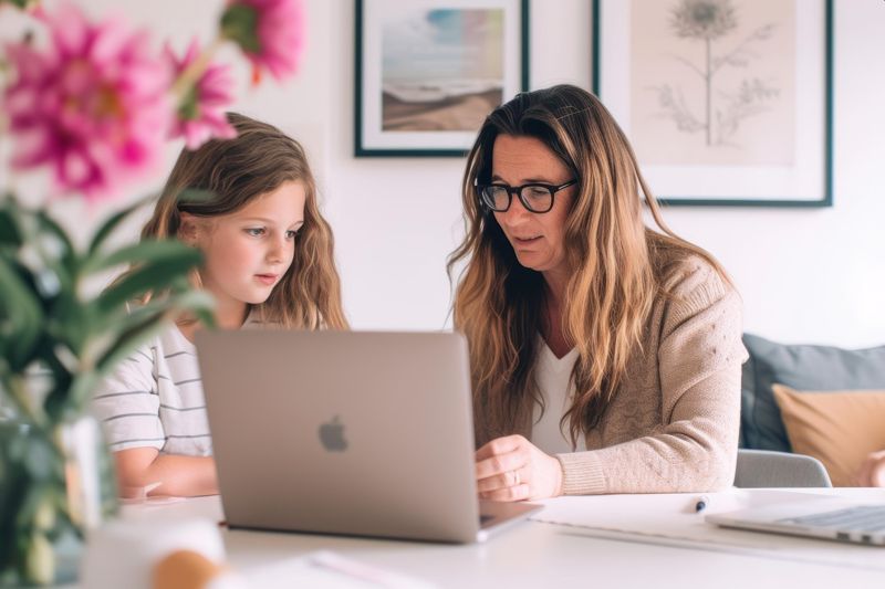 mother and daughter on laptop together