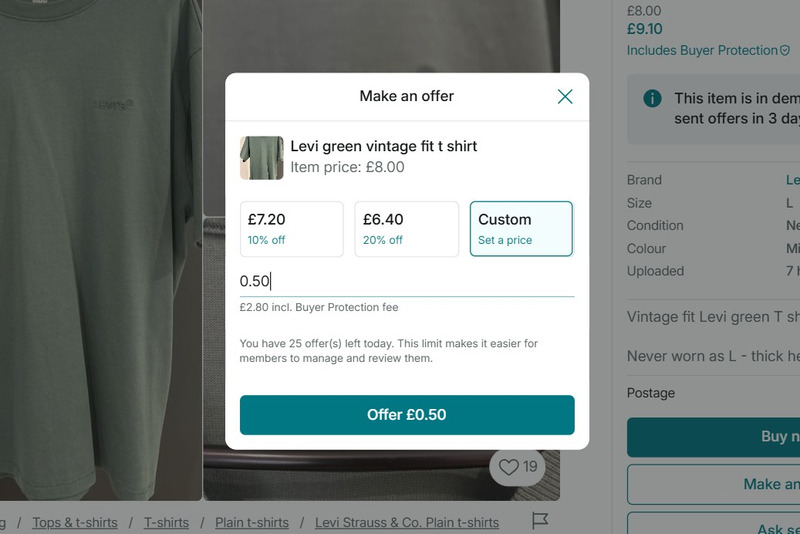 Vinted make custom offer