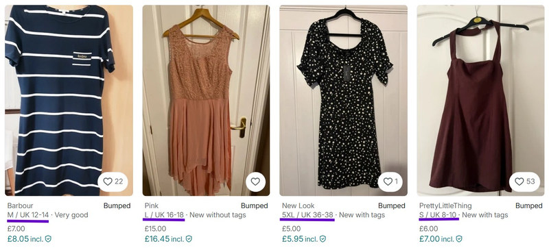 Vinted new sizes on website