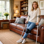 Woman Using Crutches at Home