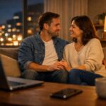 couple sitting on couch romantic close
