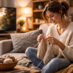 Woman Knitting at Home