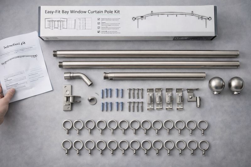 bay window curtain pole kit setup