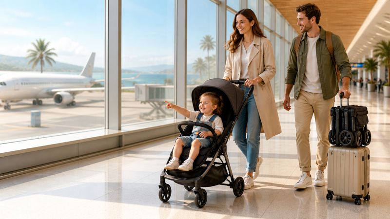 pushchair family airport