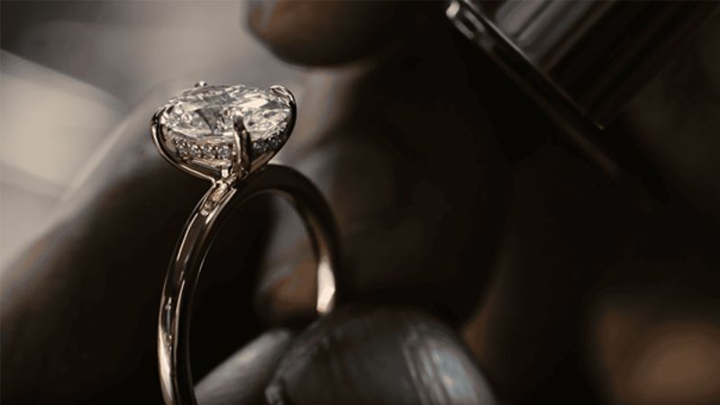 engagement ring under microscope