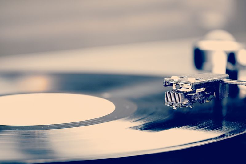 vinyl record on player close up