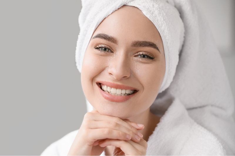Woman in bathrobe