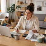 mum working from home kid playing in background