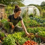 young woman growing her own food