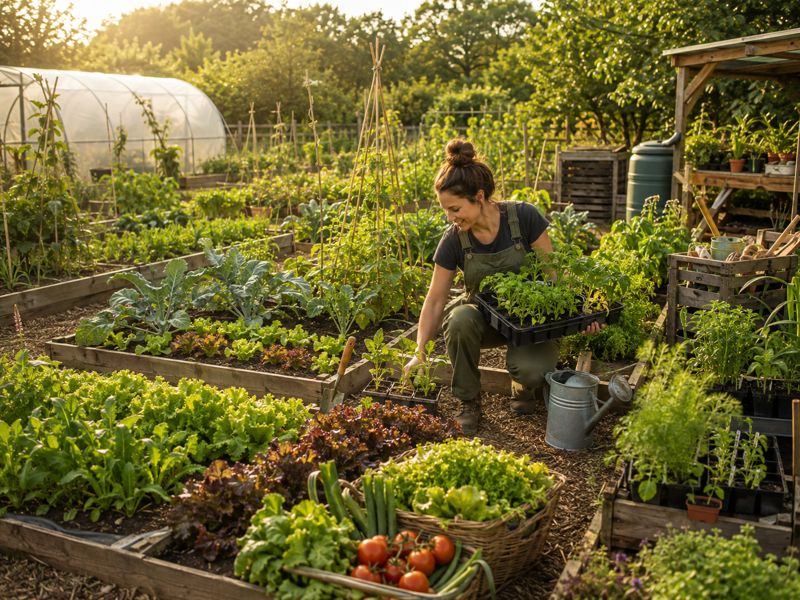 young woman picking home grown food