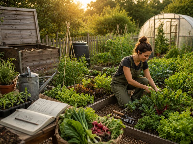 young woman planting food crops at home