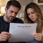 couple holding divorce decree